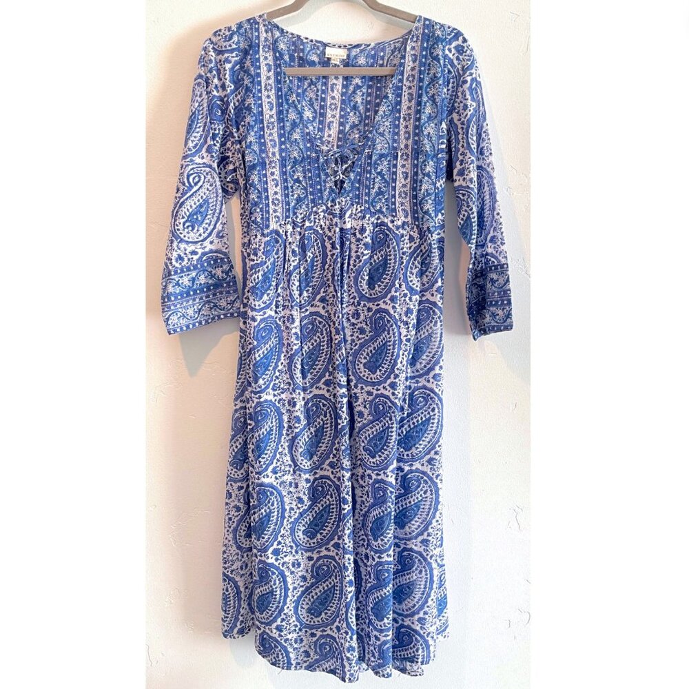 French St. Trope blue & white cotton gauze dress M/L